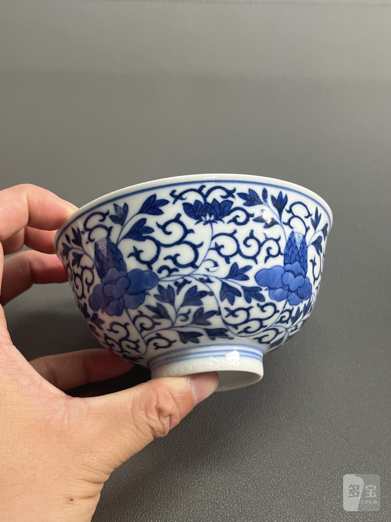 清光绪  青花缠枝花卉纹碗 - 图4